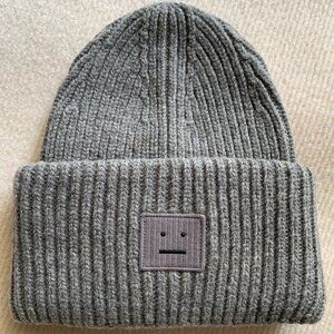 Acne Studios Wool Beanie Gray Face Patch Cozy Minimal Street Style